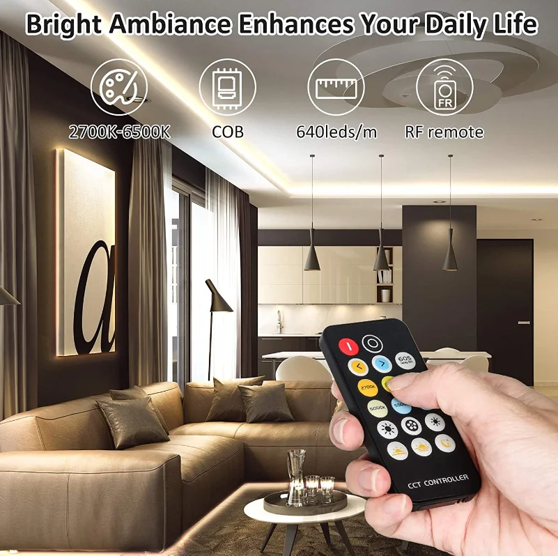 2700-6500K Changeable CCT COB LED Strip Light DC24V 576LEDs