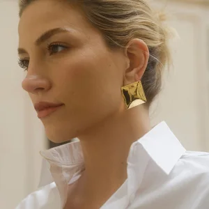Ilona 2026 Vintage Trendy Waterproof 18K Gold Plated Stainless Steel Square Chunky Earrings for Women-as a Gift