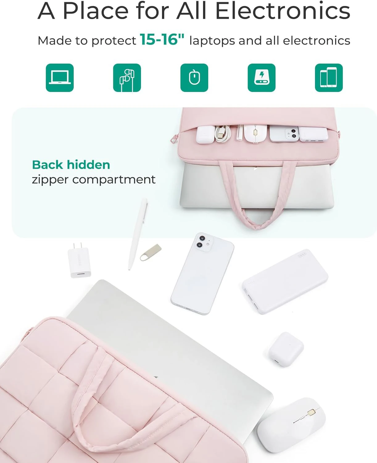 Laptop Case for 13 14 15 inch Laptops Portable Soft Puffy Sleeve with Handle Shoulder Straps Pink for Girls Women factory