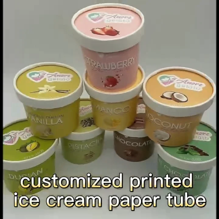 Custom Print Disposable Frozen Yogurt Container Biodegradable Paper Ice