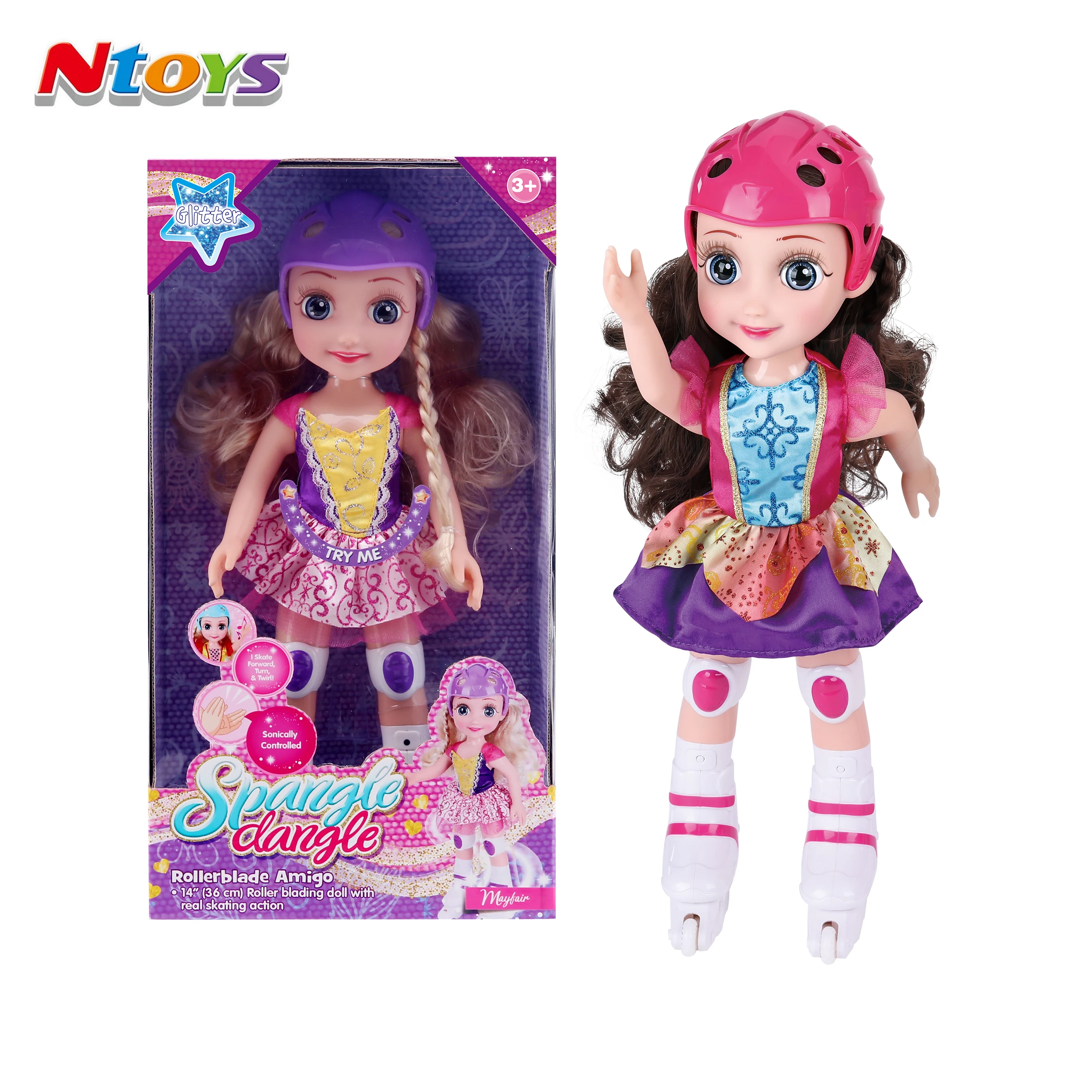 Belinda Hot Sell 14 Inch 36cm Princess Skating Doll with Music Voice-activated Control Fashion Girl Doll Toy for Kids
