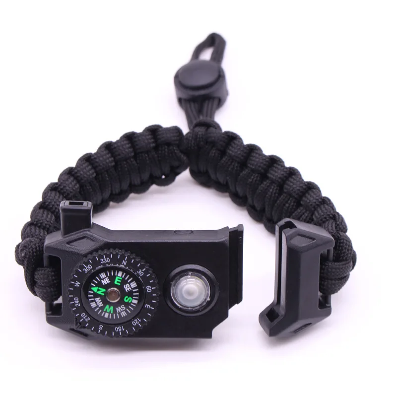 Wholesale Custom OEM Survival adjustable 550 Paracord Bracelet With knife  Flint Starter Whistle Compass light Paracord Bracelet From m.