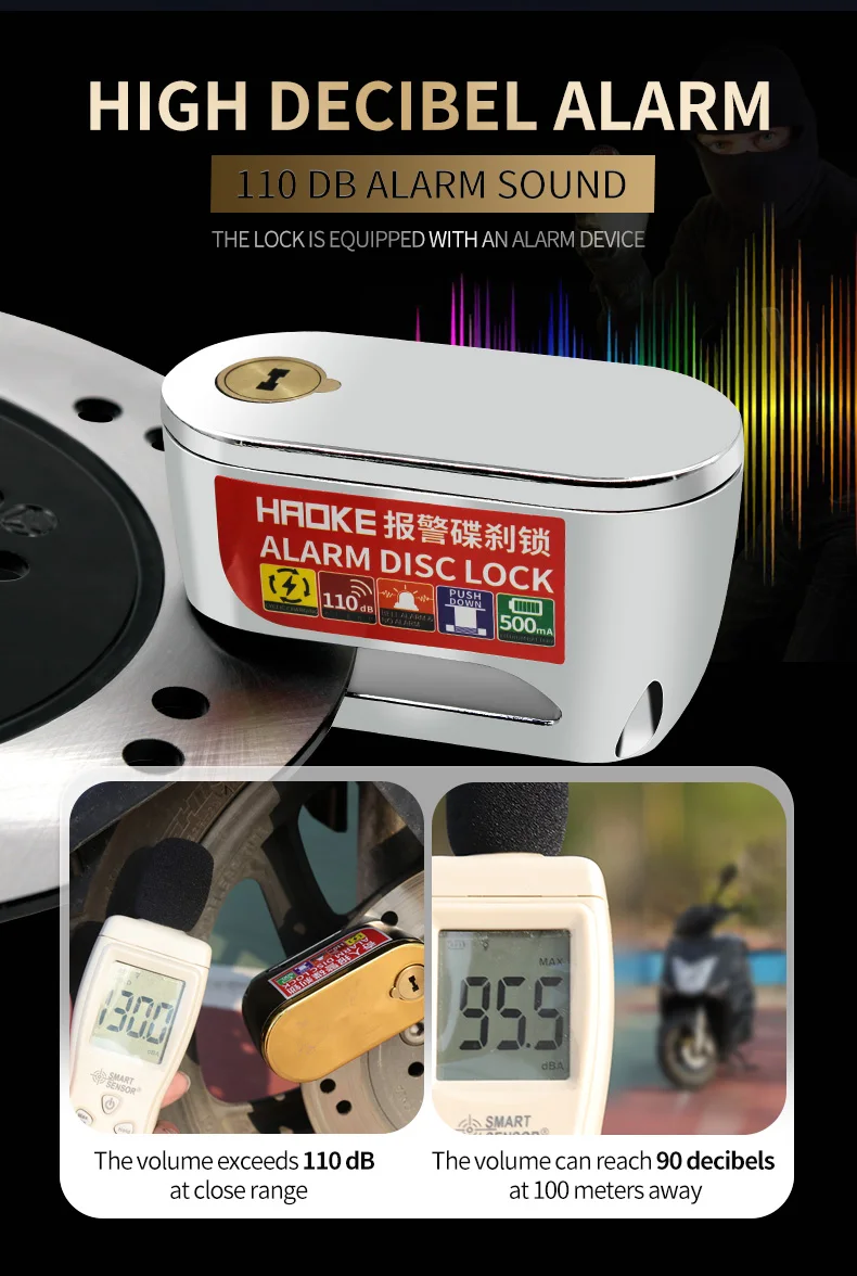 USB Rechargeable Universal Alarm Disc Lock Motorcycle Alarm Wireless Security Bicycle Alarm Lock Bike Accessories