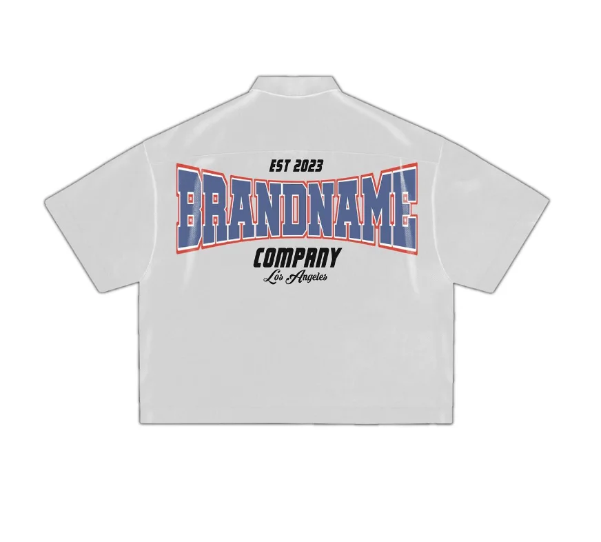 Custom Vintage Mens Crop Top Boxy Fit Zip Up Collar Shirt Oversized Sweat Zip Up Work Short