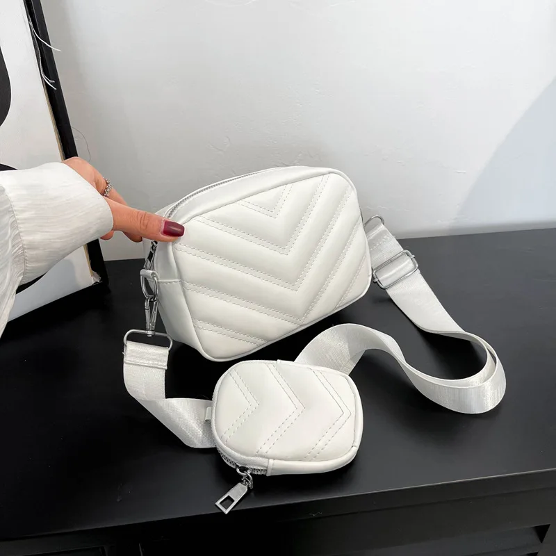 Trendy Camera Bag - Quilted Crossbody Leather Purse
