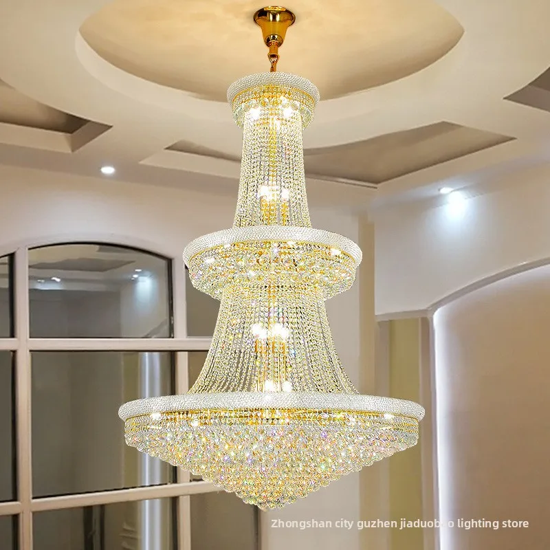 Lampu Gantung Kristal Bergaya Eropah untuk Ruang Tamu Besar, Lampu Moden Mewah Bertaraf Tinggi LED Emas/Perak untuk Rumah Dwitingkat