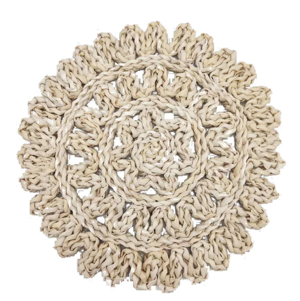 Guangzhou tableware accessories round corn bran table mat woven charger plates