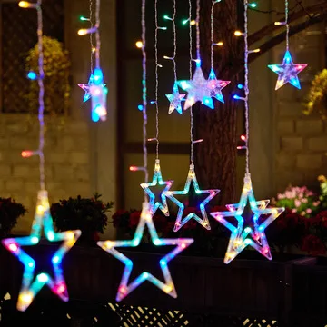 LED Ramadan Festival String Lights Stars and Moon Lantern Strings Christmas Decoration String Lights Star Moon Curtain Lamp