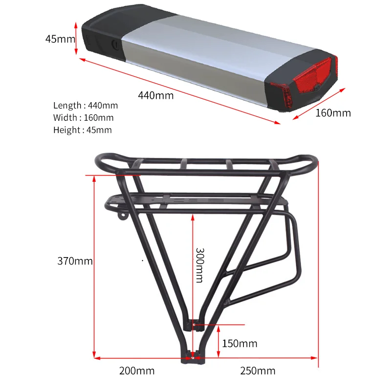 Rear Rack Ebike Battery 36v 13ah 14.5ah 16ah 17.5ah Ebike Akku 48v