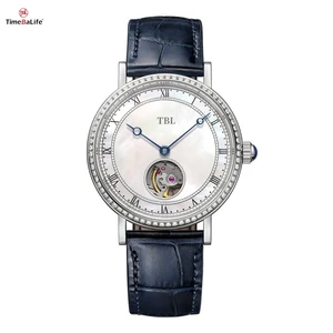 Factory NEW Design Custom Mother of Shell Dial Stainless Steel Genuine Leather Strap Woman Automatic Mechanical Couple Watches