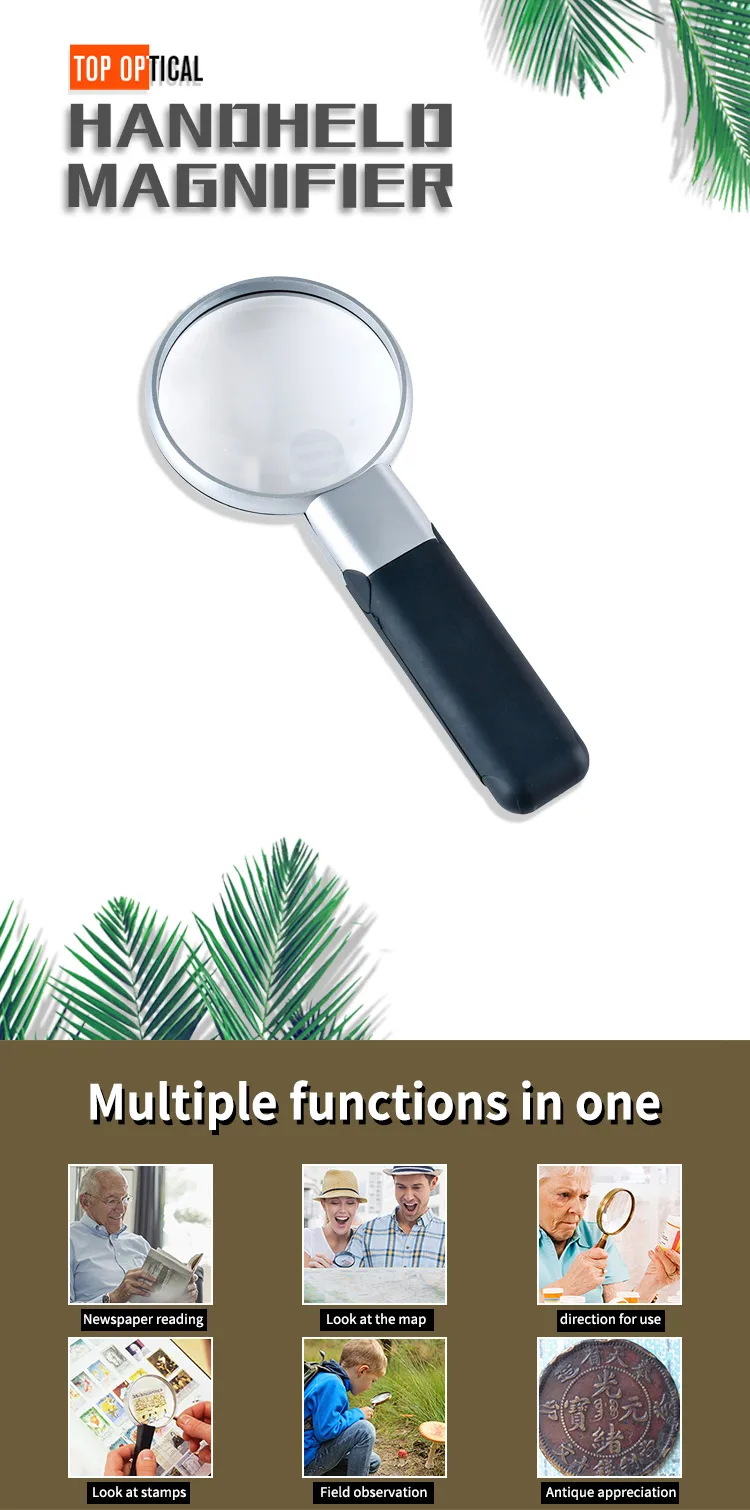 Handheld Magnifiers With Led Light Acrylic Plastic Lens Magnifying Glass Vertical Magnifying Eye