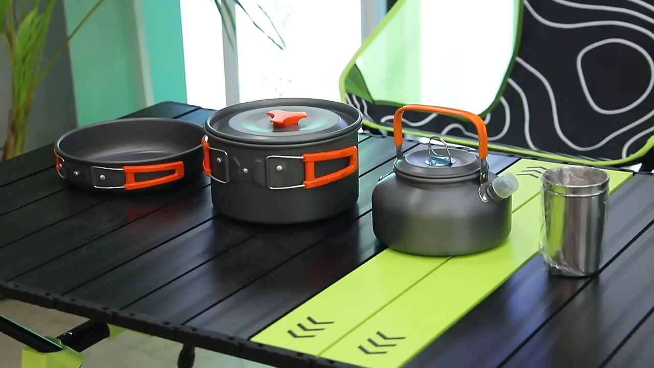 Alocs Anodized Aluminum Lightweight Outdoor Folding Cookware Mess Kit