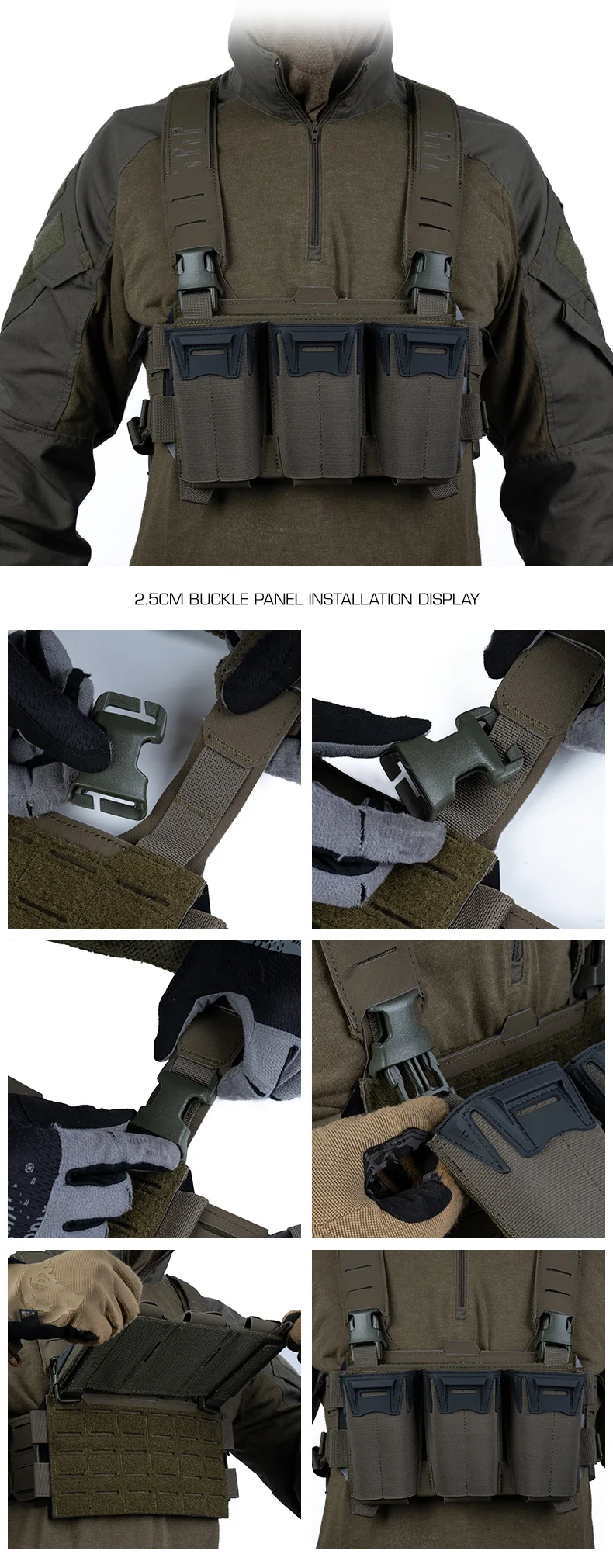 Taktische K-Modular-Brusttasche mit Schultergurten, atmungsaktives Mesh-Gewebe, passend für K-Z Airsoft Placard Admin Pouch – Detail 8
