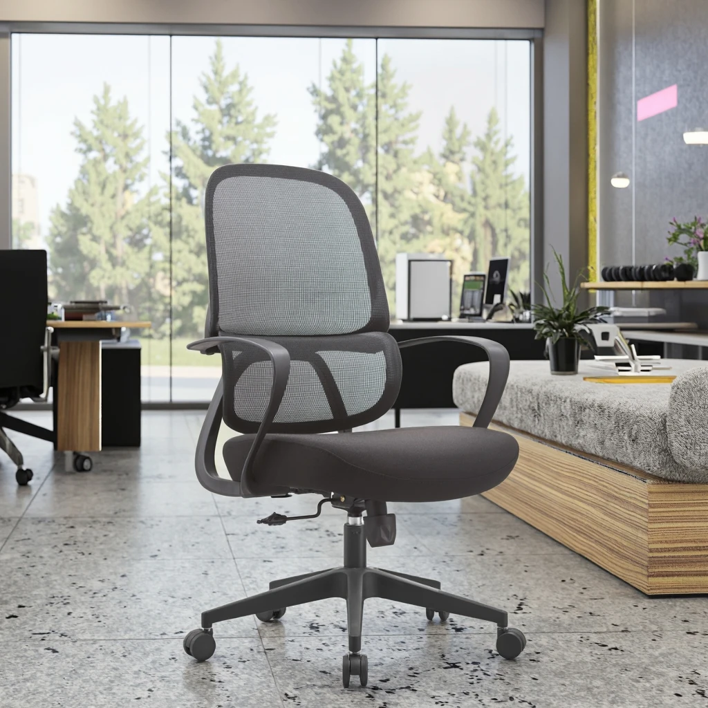 New Arrival 823B Black Rubber Mid-Back PU Modern Office Chair Height-Adjustable Lumbar Zone Reinforced Engineering Plastic Frame 3