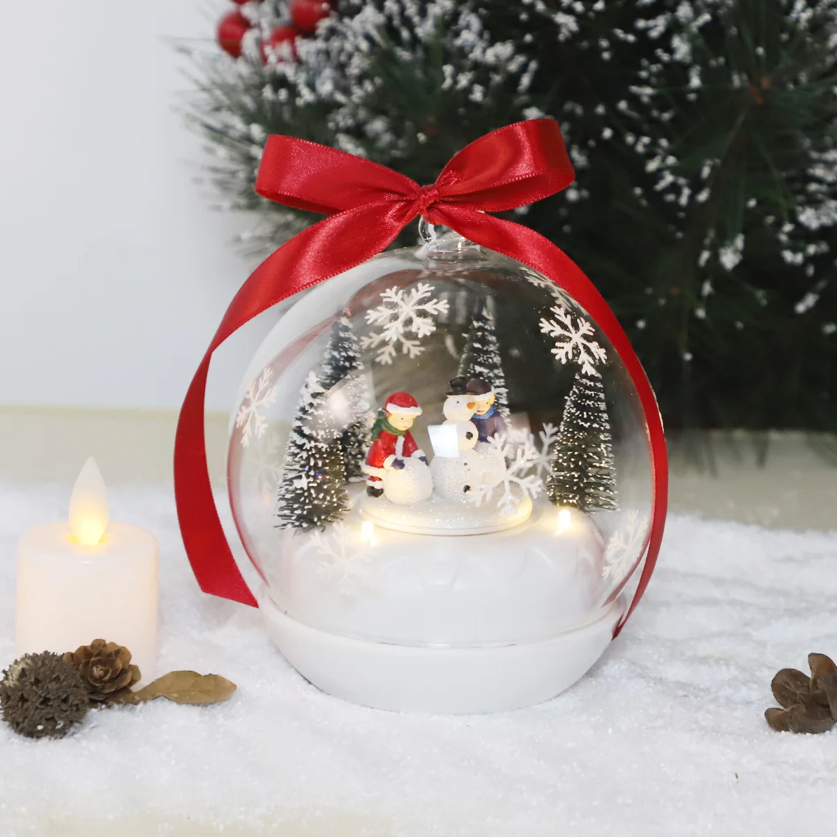 led christmas light ball different shape glass christmas ornament musical box with LED decorations 2023