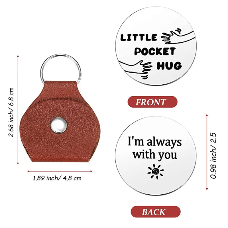 Pocket Hug Token - Stainless Steel Long Distance Gift Keychain With Inspirational Message & 3D Charm