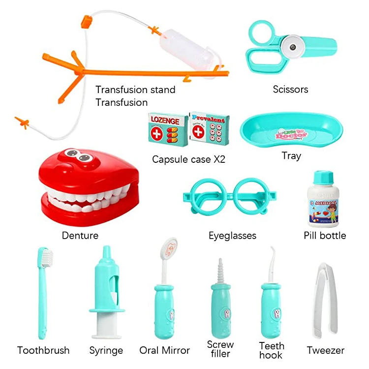 Детский набор доктора 23 шт. за, Детские комплекты одежды, состоящие из деревянный ролевые игры комплект игры для мальчиков и девочек, красный медицинский стоматологический медицинский ящик для матерчатые мешки