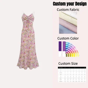 European Summer Women's Sexy Sweet Style Floor-Length Hot Sale Floral Print Suspender Lace Splicing Girls' Floral Print