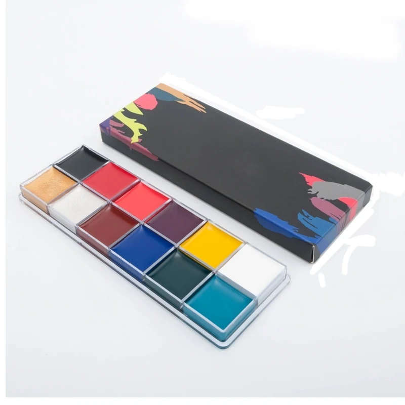 Factory Direct 12 Colors FAD Plastic Box Face Paint Water Based Sales Face Paint with 3 Brushes