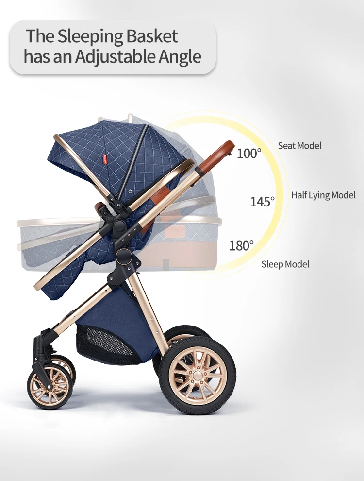 Multifunction 3 in 1 Baby Stroller High Portable Lightweight Travel Pram Foldable Linen & Alloy Material Five-Point Safety Belt