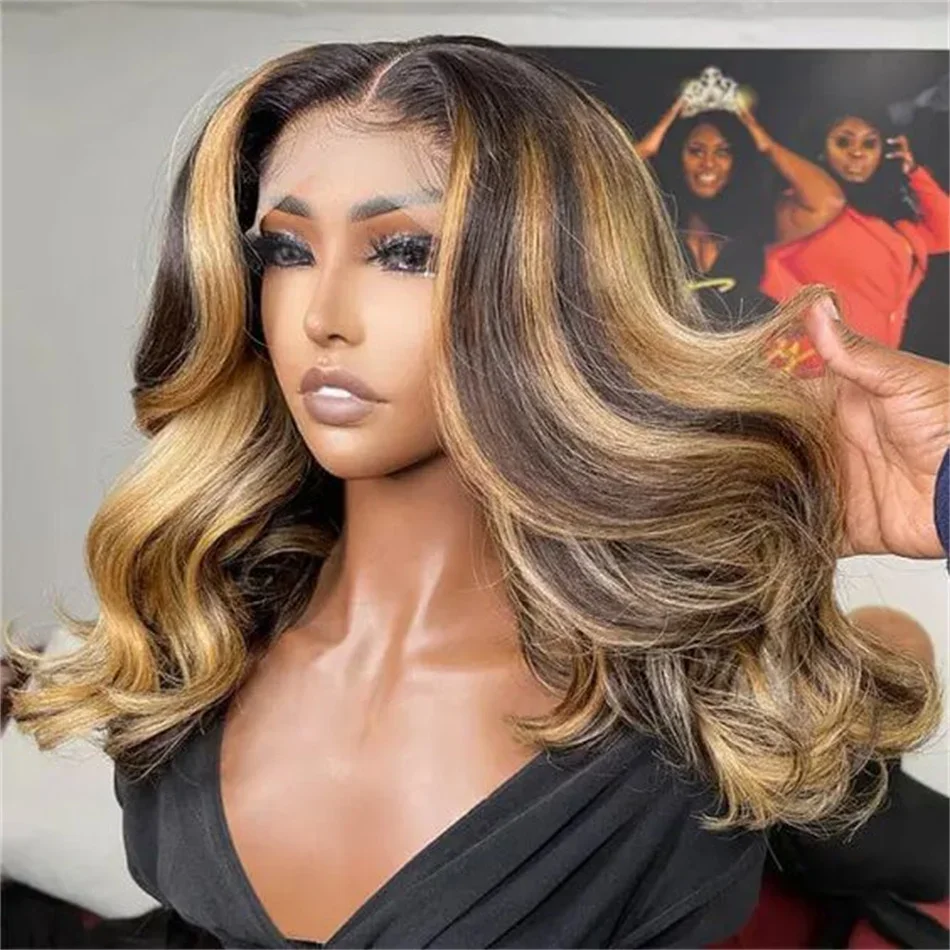 Ombre 4/27 Highlight Body Wave Bob Wig Lace Front Human Hair Wig_voghion.com