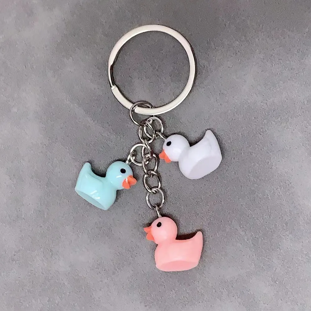 Simple Design Three Mini Yellow Duck Charm Keychain For Women Men