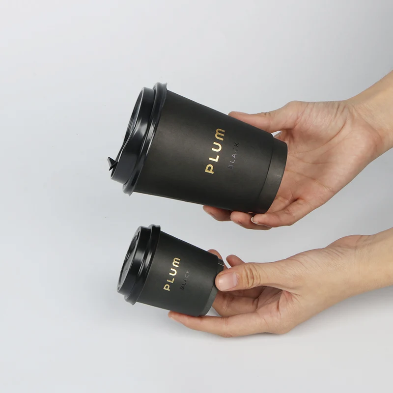 Custom Logo printed disposable double wall gold foil stamping black hot coffee paper cup