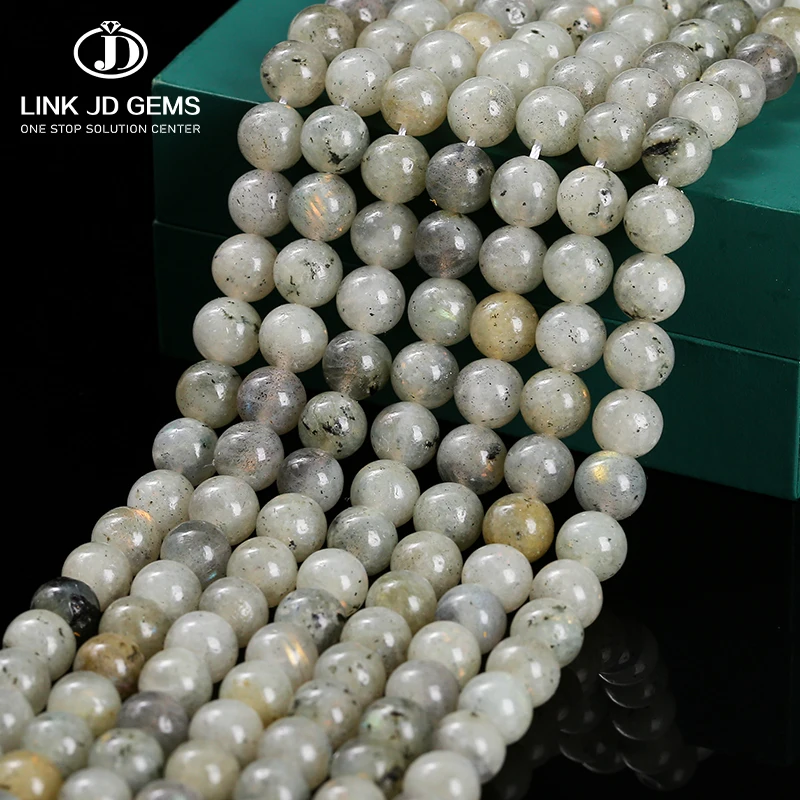 JD GEMS Natural White Spectrolite Stone 4/6/8/10/12mm Round Loose