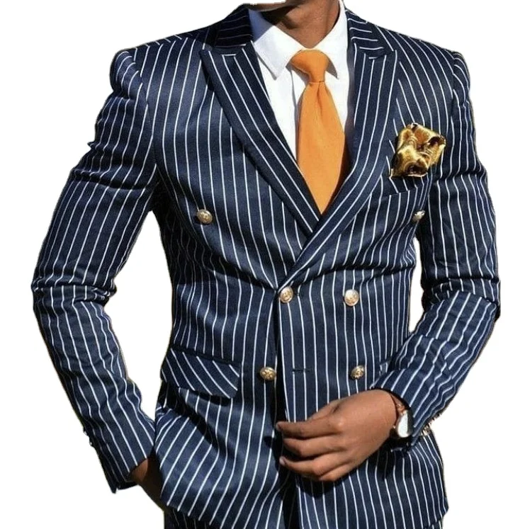 Blazer+Vest+Pants Vincent Bridal Mens Suits Slim Fit 3 Piece Double Breasted Pinstripe Groom Tuxedo Business Wedding 