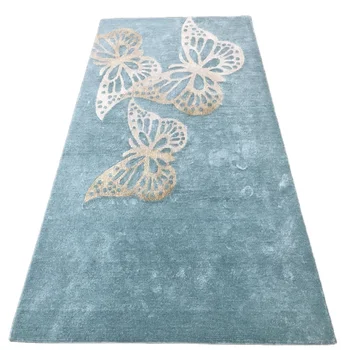 Professional manufacturer living room rugs blue silver butterfly kid carpet cut pile wool silk carpet