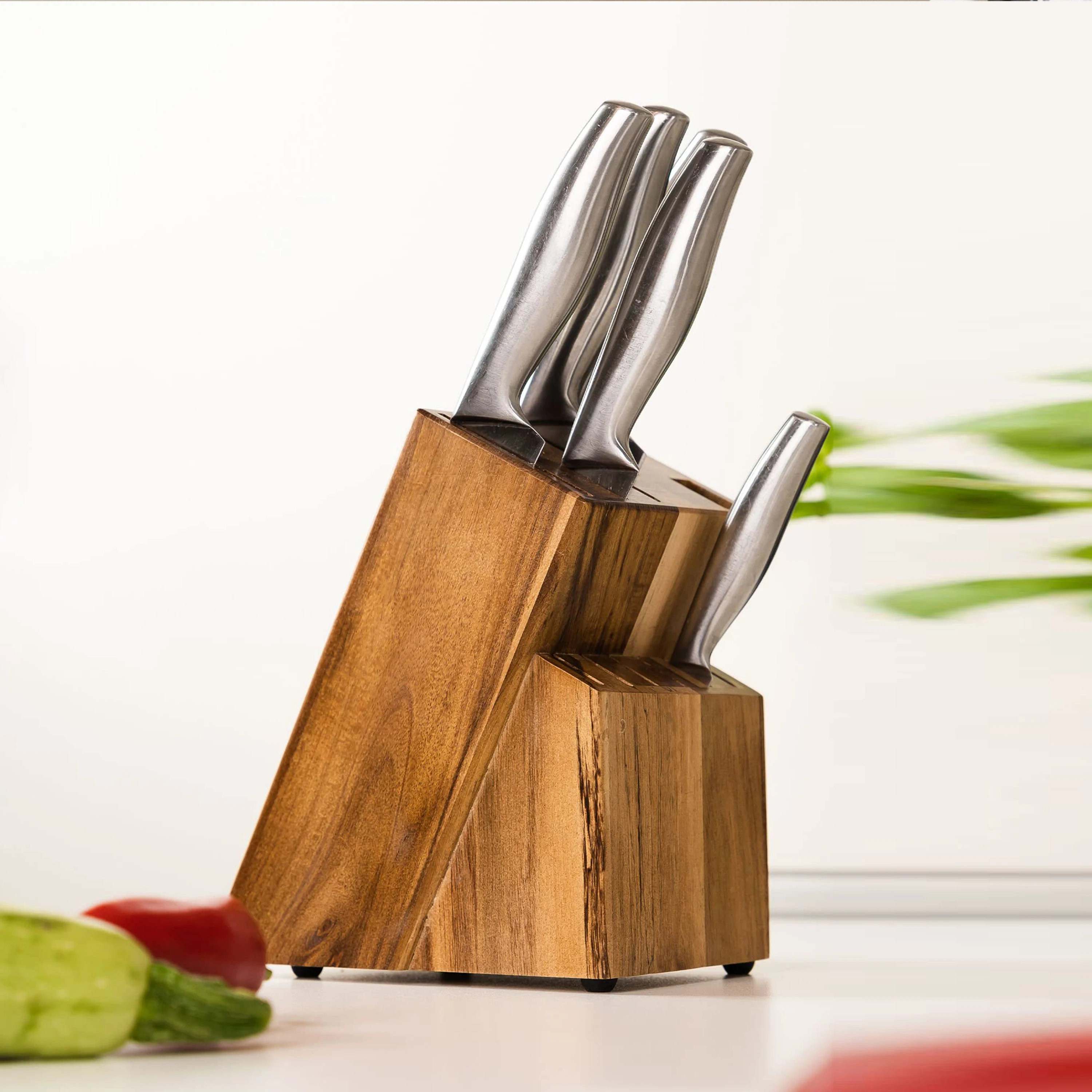 product premium acacia wood knife block detachable multi slot non slip knife holder for kitchen countertop cutlery storage-2