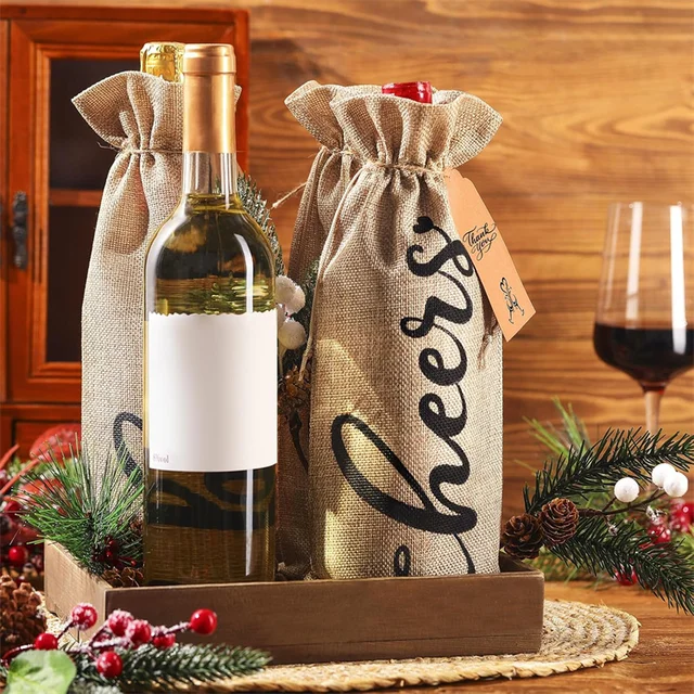 Accept Custom Order Christmas Burlap Linen Wine Bags for  for Christmas Wedding Birthday Holiday Party Supplies