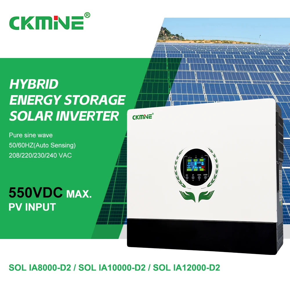 CKMINE Haute efficacité 8 kW Double MPPT et sortie 550 VDC 220 V 230 V Onduleur solaire hybride connecté au réseau et hors réseau pour appareils électroménagers