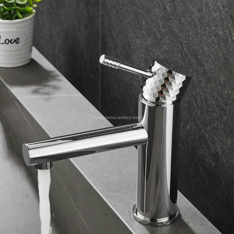 Hot-selling Basin with Short Straight Mouth-carved Handle-electroplating Bathroom Basin Faucet