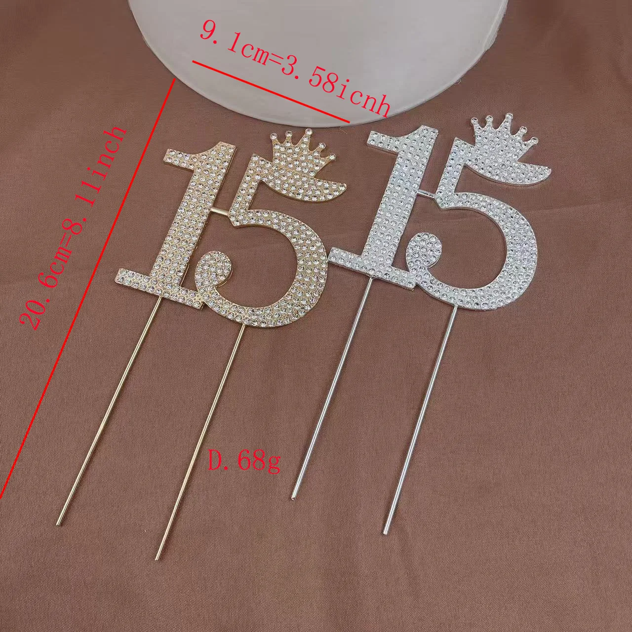 15th Diamond Cake Topper – Goldene Geburtstagskuchen-Dekoration Mit Strasssteinen – Höhe 11 Cm – Wiederverwendbare Legierung – Für Jubiläums- & Geburtstagspartys