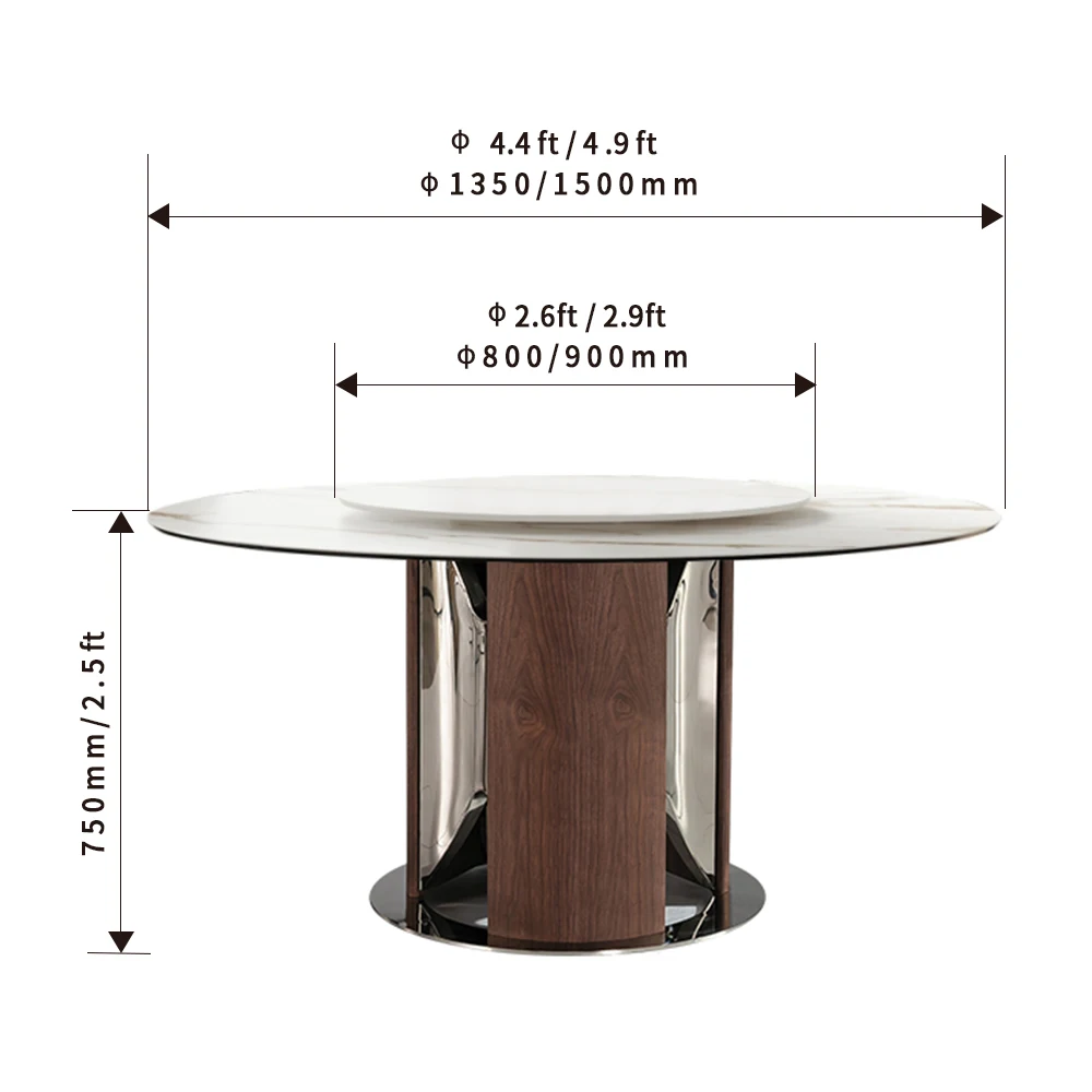 Modern Home Dining Room Furniture Double-Layer Round Table with Turntable Metal Sets & Marble Top