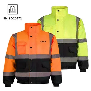 Winter Waterproof Windproof Men Hi Vis 300D Oxford High Visibility Bomber Security Work Jacket Refllective Safety Coat Workwear