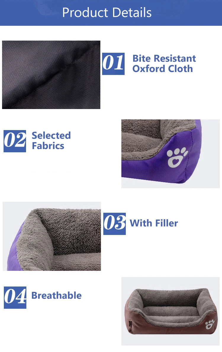 Machine Washable Rectangle Breathable Soft Padding Ped Bed With Nonskid