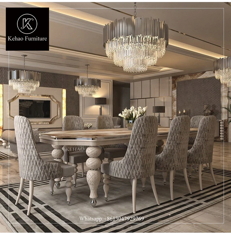 High End Dining Room Furniture Carve Wooden Legs Antique Dining Table