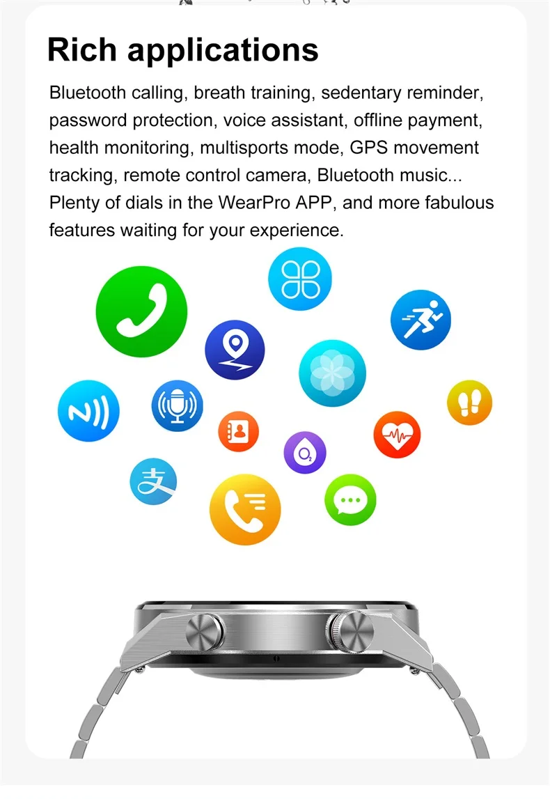 DT3 Mate Smart Watch with BT Call HR BP Health Tracker Wireless Charging Smartwatch Men Watch WearPro DT3 Mate (19).jpg