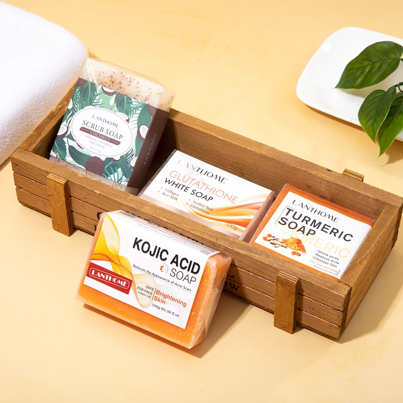 Lanthome sabun asam Kojic kunyit organik alami Scrub kelapa sabun  Glutathione bentuk padat anti-penuaan pemutih jerawat grosir