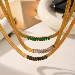 MW Fashion Tarnish Free Jewelry 18K Gold Plated Stainless Steel Flat Snake Chain Multilayer Zircon Letter Shape Women's Choker