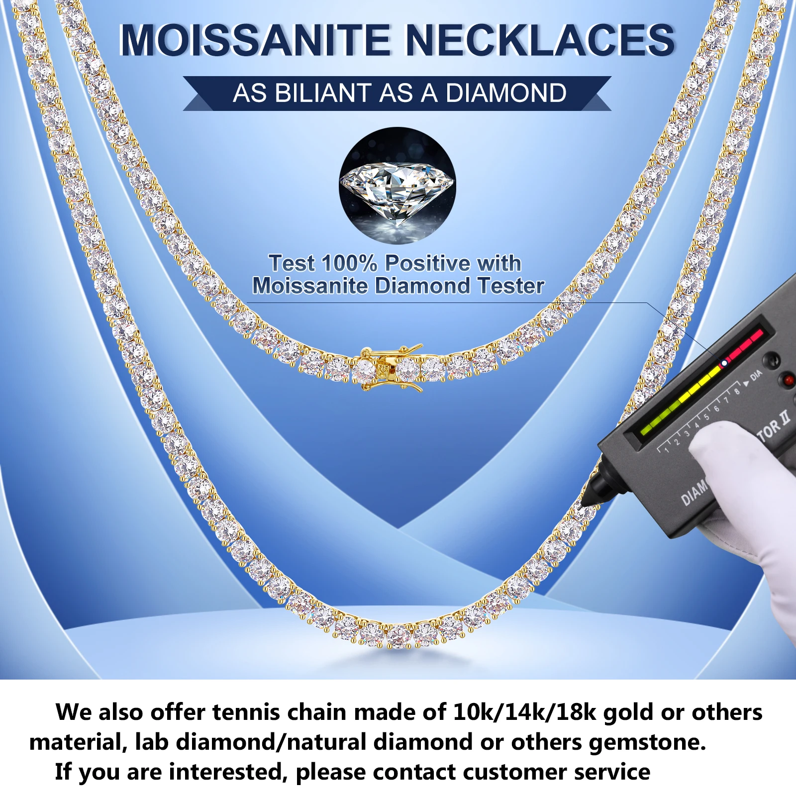 2mm10mm 14k Solid Real Gold Vvs Moissanite Diamond Tennis Chain