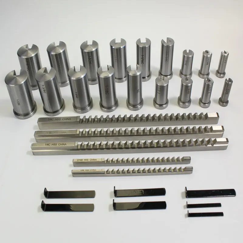 TEBAK Inch Size HSS Keyway Broach Set 18pcs 4 Broaches 9 Collared Bushings 5 Shims Inch Industrial Tools for Lathe