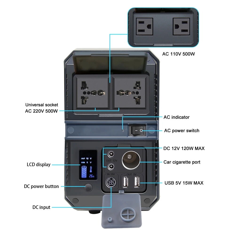 500W Solar Power Generator Home Energy Storage Systems With 500Wh Battery Storage