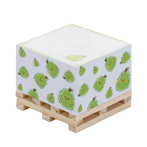 Custom Paper 4 Side Printing Memo Cube Self-Adhesive Sticky Note Stack Small Wooden Pallet Notepad Blocks