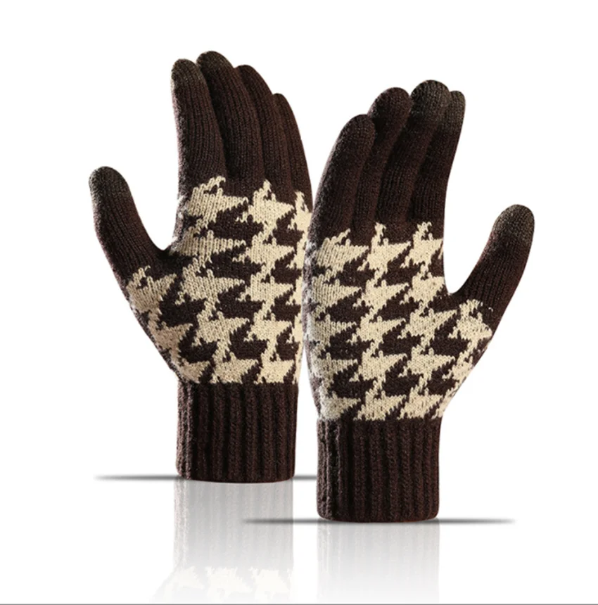 Оптовая продажа, осенние и зимние перчатки, мужские зимние вязаные перчатки, плотные плюшевые зимние теплые велосипедные перчатки для сенсорного экрана