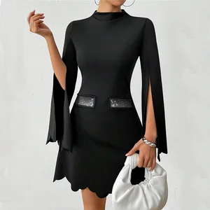 Clothing Manufacturer New Women's Clothing Black Slim-fit A-line Midi Dress Fashionable and Elegant Dress