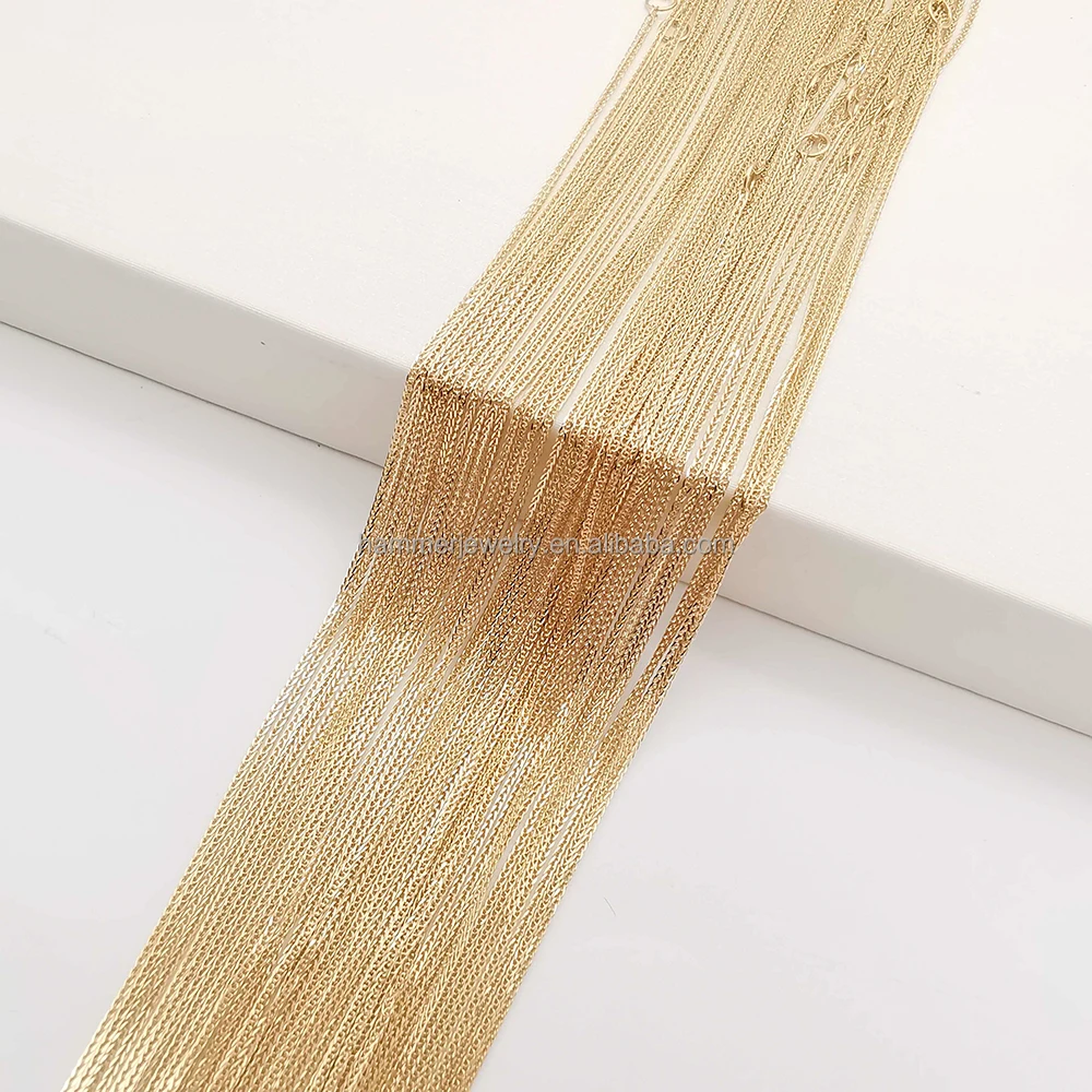 Wholesale 14k 18k Solid Gold Chain 0.85mm 1.0mm Flat Wheat Chain