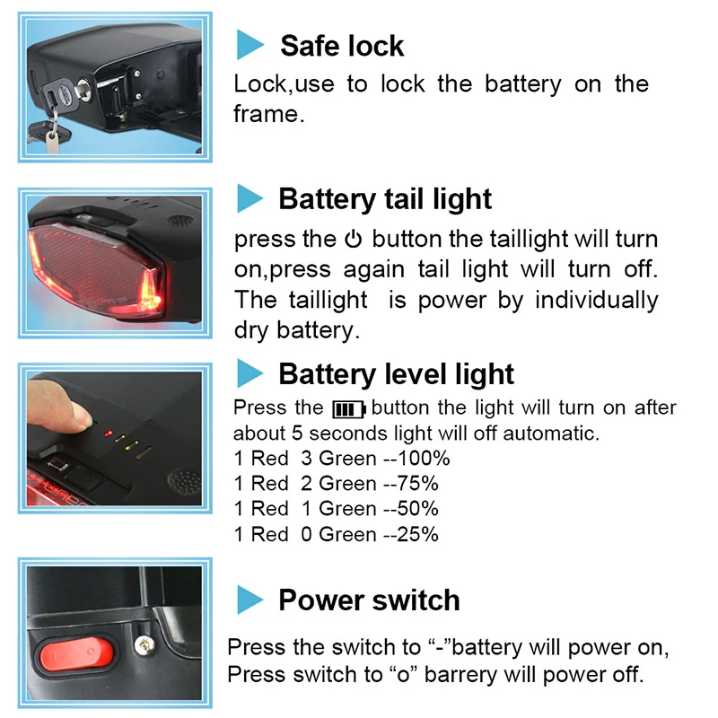 Rear Rack Lithium Batteries 36V 16Ah MH1 18650 Li Ion EBike Battery with Install Rack